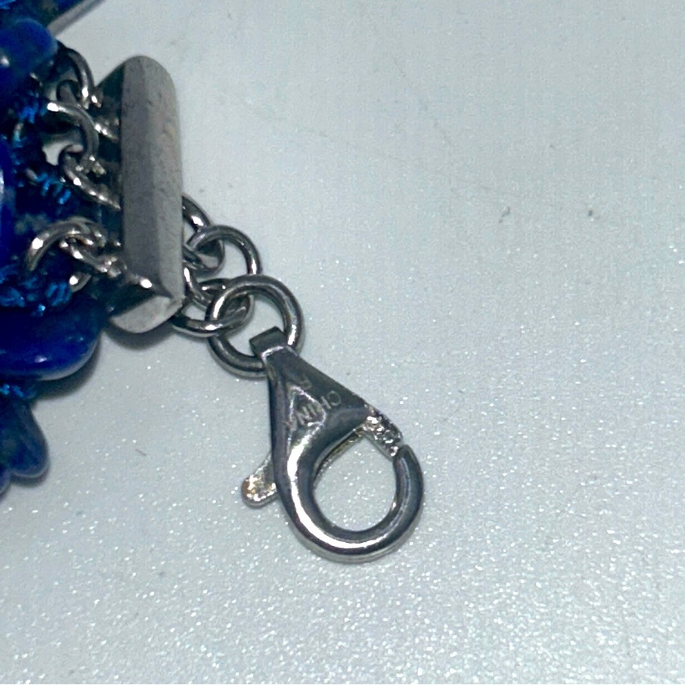Vintage 7 Strand Lapis Chip Necklace 925 Findings Estate Boho Statement 16-20 “ - Picture 5 of 6